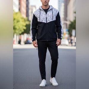 Mono B Black and Patterned Windbreaker